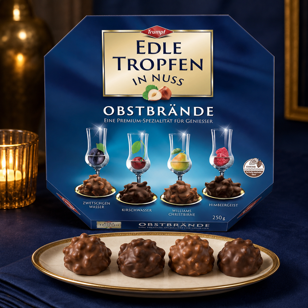 Trumpf Edle Tropfen in Nuss Obstbrände - liqueur pralines 250g serving suggestion