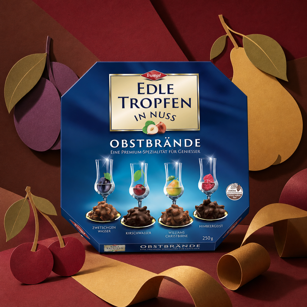 Trumpf Edle Tropfen in Nuss Obstbrände - liqueur pralines 250g paper art scene