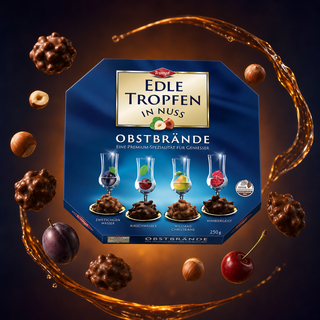 Trumpf Edle Tropfen in Nuss Obstbrände - liqueur pralines 250g with floating ingredients