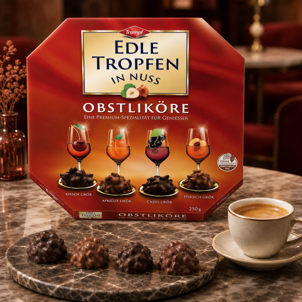 Trumpf Edle Tropfen in Nuss Obstliköre - liqueur pralines 250g serving suggestion
