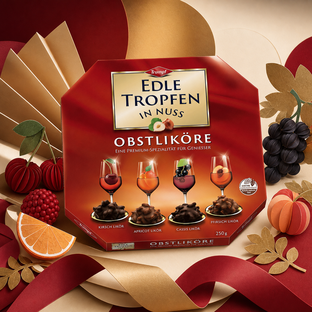 Trumpf Edle Tropfen in Nuss Obstliköre - liqueur pralines 250g paper art scene