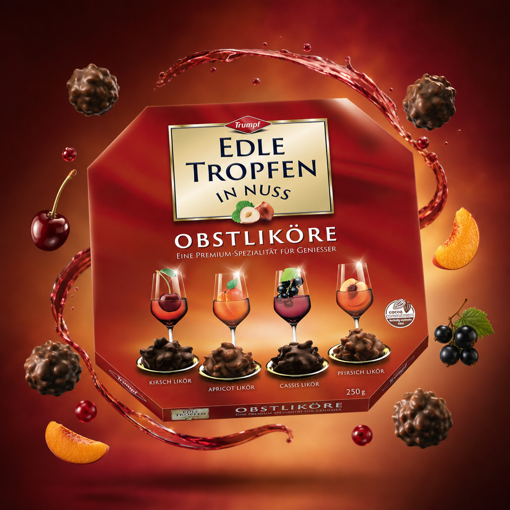 Trumpf Edle Tropfen in Nuss Obstliköre - liqueur pralines 250g with floating ingredients