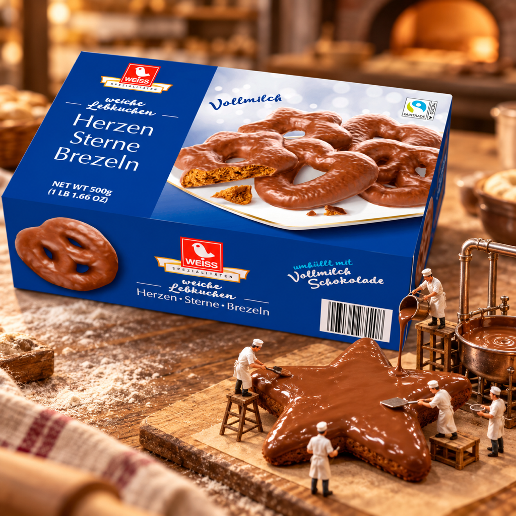 Weiss Herzen Sterne Brezeln Milk Chocolate Gingerbread Hearts Stars Pretzels | 500G miniature scene