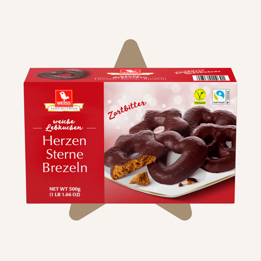 Weiss Herzen Sterne Brezeln Dark Chocolate Gingerbread Hearts Stars Pretzels | 500G