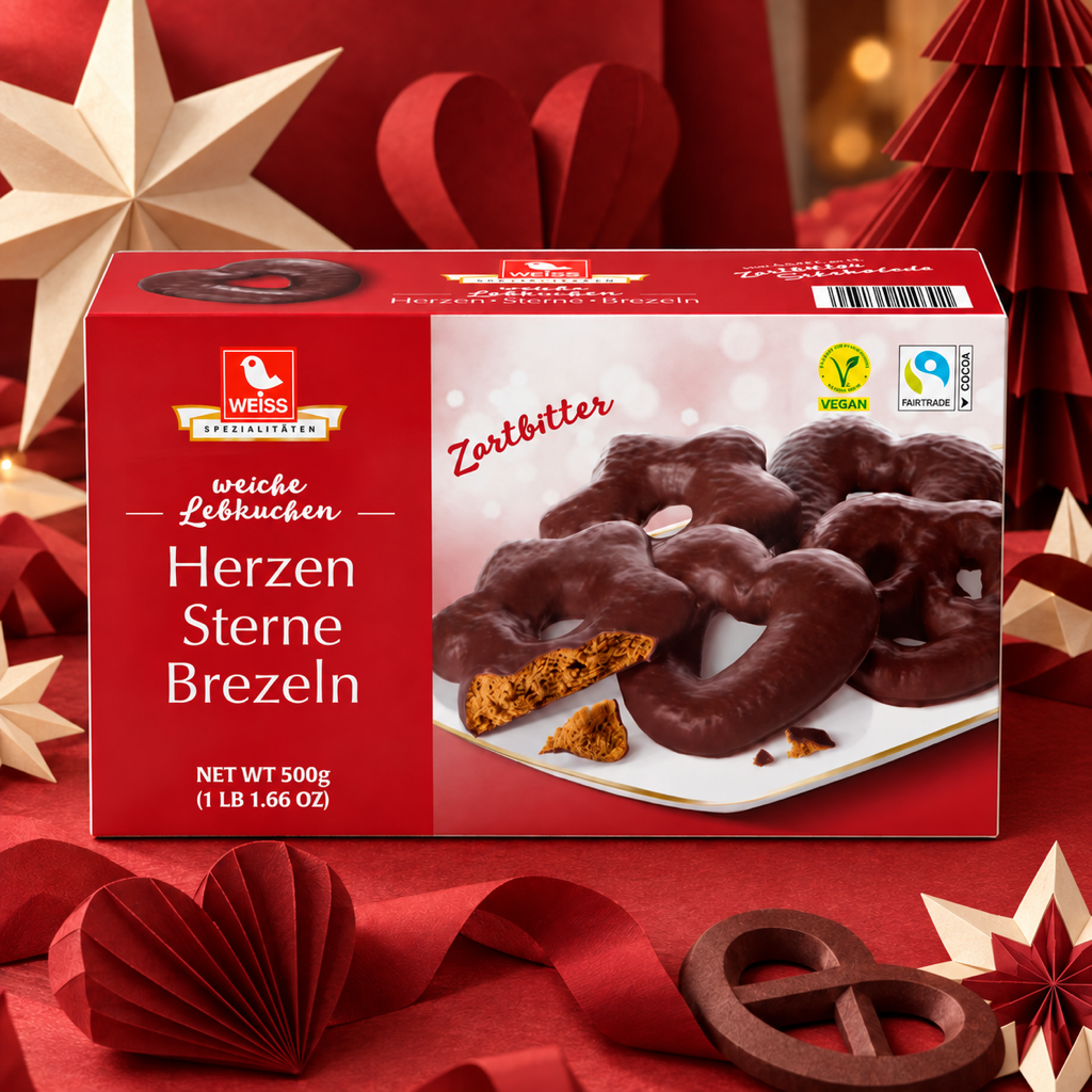 Weiss Herzen Sterne Brezeln Dark Chocolate Gingerbread Hearts Stars Pretzels | 500G paper art scene