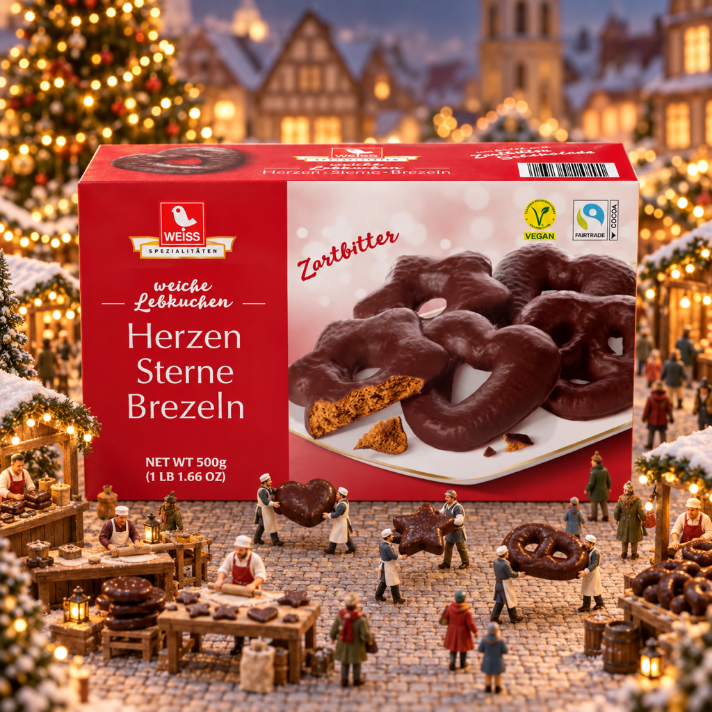Weiss Herzen Sterne Brezeln Dark Chocolate Gingerbread Hearts Stars Pretzels | 500G miniature scene