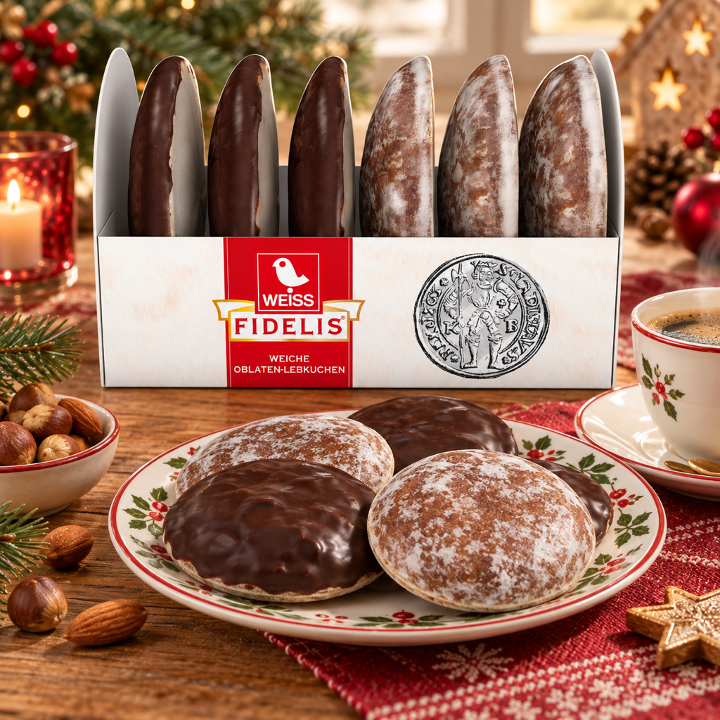 Weiss Fidelis Oblaten-Lebkuchen Soft Wafer Gingerbread Assorted | 200G serving suggestion