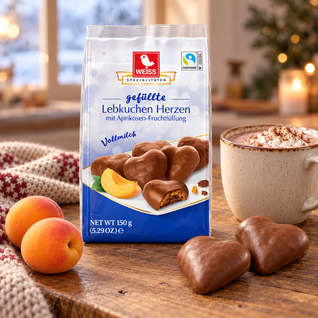 Weiss Lebkuchen Herzen Milk Chocolate Apricot Filled Gingerbread Hearts | 150G lifestyle
