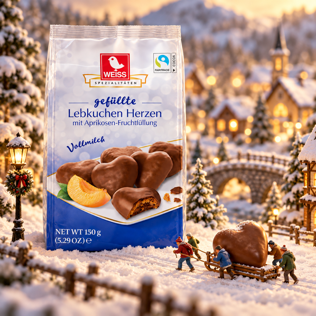 Weiss Lebkuchen Herzen Milk Chocolate Apricot Filled Gingerbread Hearts | 150G miniature scene