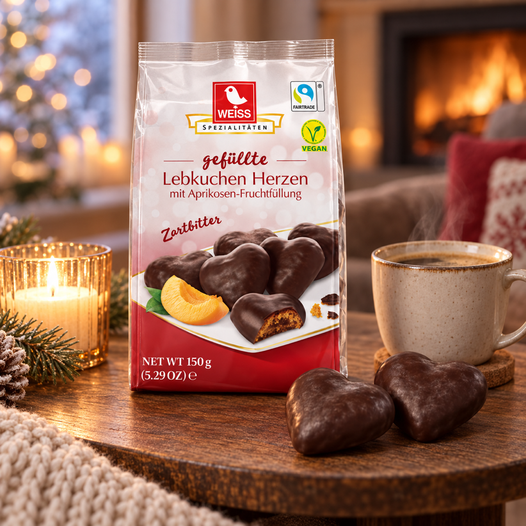 Weiss Lebkuchen Herzen Dark Chocolate Apricot Filled Gingerbread Hearts | 150G lifestyle