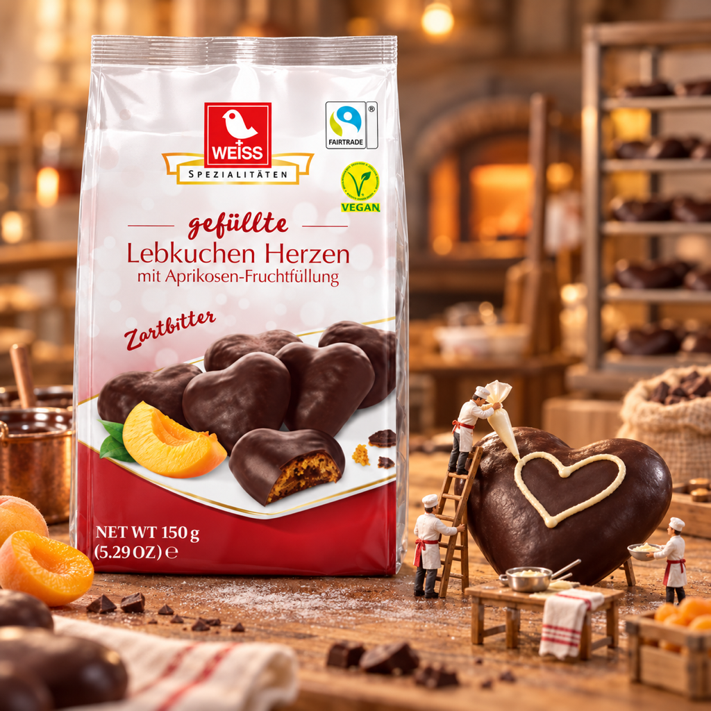 Weiss Lebkuchen Herzen Dark Chocolate Apricot Filled Gingerbread Hearts | 150G miniature scene