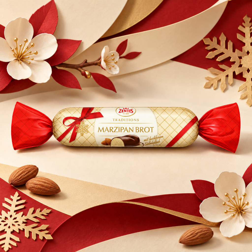 Zentis Marzipan Brot Dark Chocolate Coated Marzipan Bar | 100G paper art scene