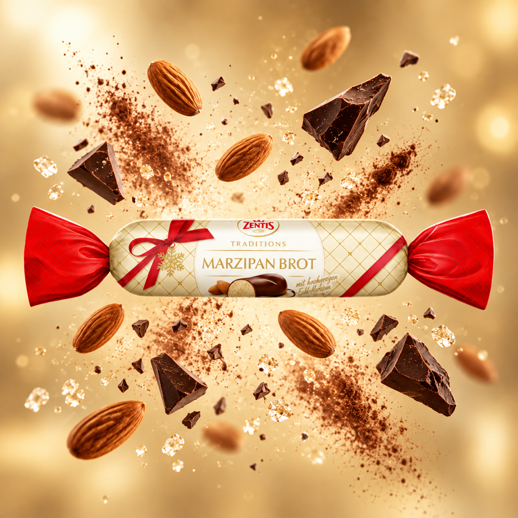 Zentis Marzipan Brot Dark Chocolate Coated Marzipan Bar | 100G with floating ingredients