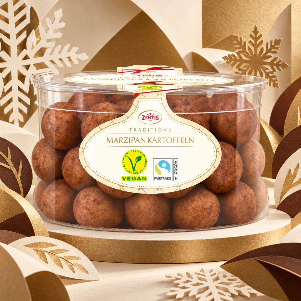Zentis Marzipan Kartoffeln Cocoa Dusted Marzipan Potatoes Tub | 500G paper art scene